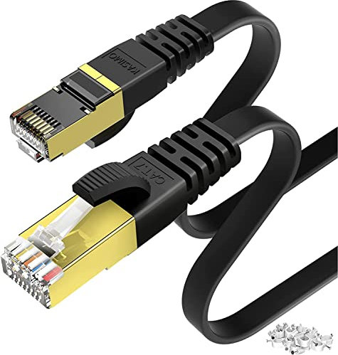KASIMO 20 meter Lan Kabel 20meter Netzwerkkabel 20m CAT 7 kabel 20m Flach - 10 Gbits / 600MHz - 20m lan kabel Ethernet Kabel 20m mit vergoldetem RJ45 – Patchkabel internetkabel 20m Schwarz