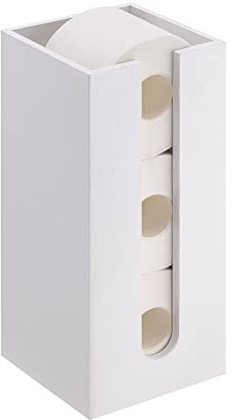 Navaris Bambus Toilettenpapier Rollenhalter - 15x15x33cm Ersatzrollenhalter frei stehend kompakt - Bambushalter für Badezimmer Gäste WC ohne Bohren - weiß