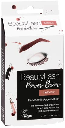 BeautyLash Power-Brow Färbeset hellbraun, die vegane Augenbrauenfarbe färbt jedes Haar in einem mittleren Braunton, für Brauen wie im Salon gefärbt, 1x 7 ml für ca. 8 Färbungen