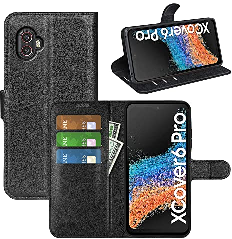 Fertuo Coque pour Samsung Xcover 6 Pro, Antichoc Portefeuille Étui Housse en Cuir à Rabat Flip Cover Case avec Silicone Bumper, Porte Carte, Béquille, Boucle Magnétique pour Galaxy Xcover 6 Pro, Noir
