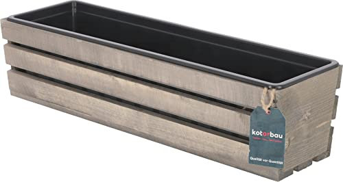 KOTARBAU® Jardinera de Madera con Inserto, Maceta Interior, 600 x 180 x 150 mm, Color Gris, Jardinera Rectangular, Larga, Macetero para Plantas y Hierbas, Jardín, Terraza, Balcón, Rústica