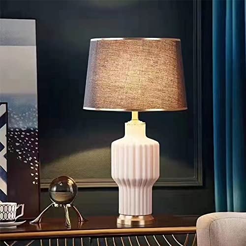 Mengjay Tischlampe,Nachttischlampe aus Keramik,mit Stoff Schirm Keramik Lampenfuß,E27 -Fassung(ohne Leuchtmittel),Tischleuchte für Schlafzimmer Wohnzimmer (White)