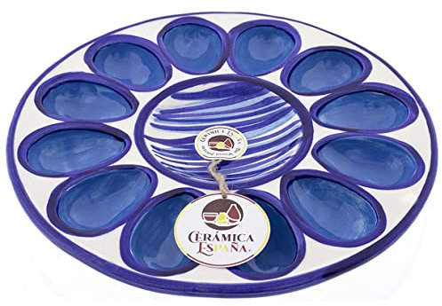 CERÁMICA ESPAÑA | Hueveras | Plato para huevos rellenos | Bandeja cerámica | Plato con huevos | Plato huevos modelo - M03 | Decoración 100% hecho a mano | 25.5x25.5x2.5 cm