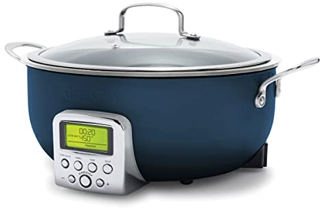 GreenPan Elite Essential Poêle électrique intelligente de 6 litres, préréglages pour saisir sauter, sauter et cuire du riz, pièces en céramique antiadhésive et passe au lave-vaisselle, écran LED