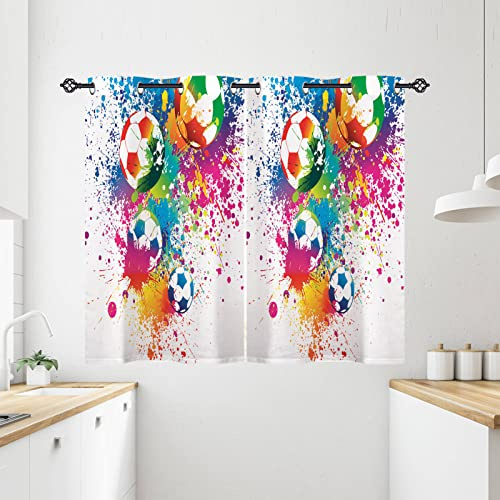 ANHOPE Bunte Aquarell Fußball Verdunklungsvorhänge mit Ösen Blickdichte Gardinen Thermo Vorhänge Blackout Curtain Kinder Jungen Mädchen Wohnzimmer Schlafzimmer Vorhang 2er Set H 138 x B 71 cm