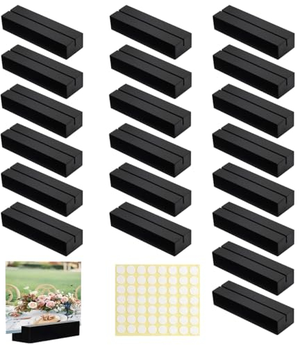 Worown 20 Stück Kartenhalter Holz, Menükartenhalter, Tischkartenhalter, Einschließlich Doppelseitiger Klebeaufkleber für Heim, Kaffeebar, Laden, Hochzeits (Schwarz-10 x 3 x 2 cm)