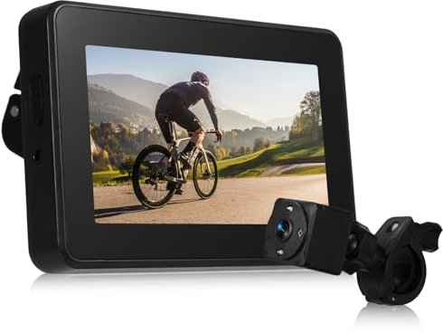 Shkalacar Handlebar Bike Mirror, 1080P Bicycle Rear View Camera Rechargeable with 4.3'' Monitor Color Night Vision 150° Wide Angle View 360° Adjustable Bracket