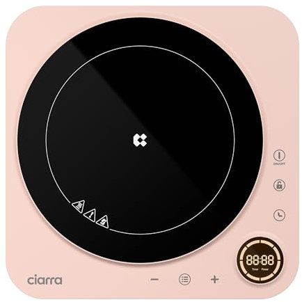 Piano induzione compatto con 1 zona di cottura, 2000W, blocco bambini e funzione di timer, Rosa, CBTIH1A-P