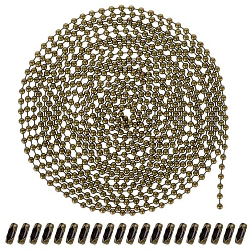 KALIONE Catena a sfere in bronzo e metallo, 5 m, per ventilatore a soffitto, 3,2 mm, con 25 connettori abbinati