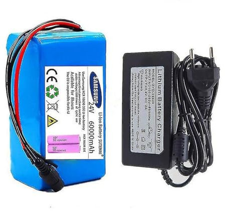 Batería de bicicleta eléctrica de 24 V 60 AH, batería impermeable de alta potencia 7S3P para bicicleta eléctrica, scooter eléctrico con cargador y BMS 29.4V60AH