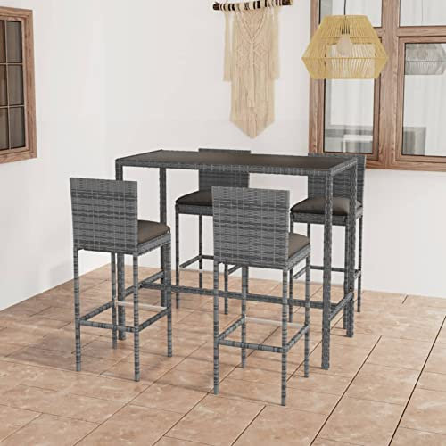 Brokky 5-TLG. Gartenbar-Set mit Kissen Bartisch Mit Barhocker Set Outdoor Stehtisch Garten Bartisch FüR Zu Hause Poly Rattan Grau 3064833