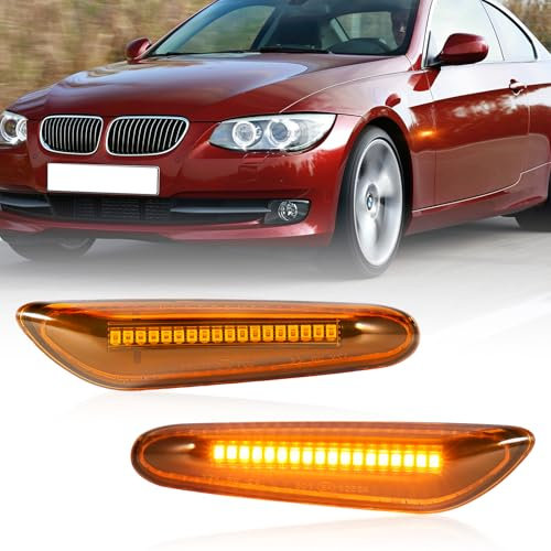 POPMOTORZ LED Seitenblinker Blinker für BMW 1 Series E81 E87 3 Series E46 E36 E90 E91 E92 E93 5 Series E60 E61 X1 E84 X3 E83 mit Canbus Fehlerfrei 2835 SMD Orangefarbene Linse, 2 Stück