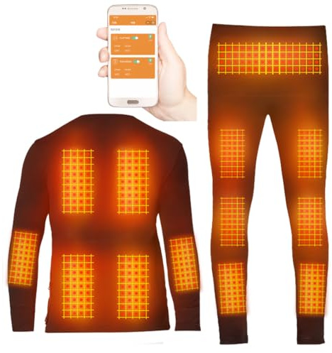 TOVCHEI Heated Thermal Underwear Set with APP Control Smart Electric Heating Long Johns Fleece Lined Base Layer,Black,XL