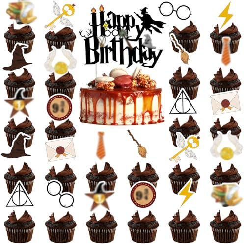 KVGBNT Magical Wizard Cake Topper, 25 Pcs, Multicolored, Birthday, Cake Topper