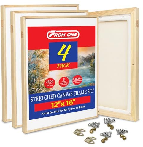 4 Pack 30x40 cm Floater Frame Canvas – Wooden Gallery Wall Set | 100% Cotton & Cottonseed Husk, Triple Primed, No Bleed, Warp Resistant, Ready to Hang with Fixings for Oil and Acrylic