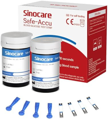 sinocare Safe-Accu Diabetes Test Strips × 50, No Code Blood Sugar Tes Strips, with Lancing Devices, for Safe-Accu Blood Glucose Monitor