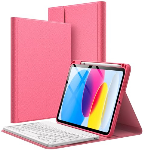 JETech Keyboard Hülle für iPad (A16) 11./10. Generation (2025/2022) mit Stifthalter, Magnetisch Abnehmbare QWERTZ Deutsch Bluetooth Tastatur, Weiche TPU-Rückseite & Standfunktion (Rosa)
