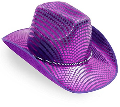 Purple Sequin Cowboy Hat for Men and Women – Unisex Adult Texan Cowgirl Hat Fancy Dress Party Accessory