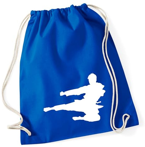 Huuraa Turnbeutel Karate Silhouette Geschenk | Sportbeutel 12 Liter Bright Royal Baumwolle Blauer Rucksack Geschenkidee Unisex Beutel mit Kordelzug Baumwollbeutel