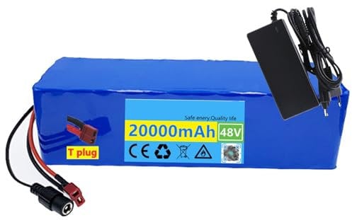 VNDGEOUH 48V Electric Bike Lithium Ion Battery 20Ah with Built-in BMS for E-Bikes, Compatible with 200W to 1000W Motors, Includes Charger(T Plug)