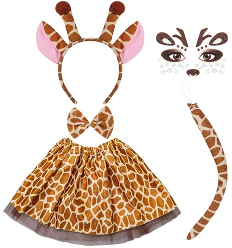 5 pezzi costume da giraffa per bambini, include giraffa, cerchietti per capelli, mosche, code di orecchie di animali, fasce e adesivi per il viso, costume da animale carino per Halloween, accessori