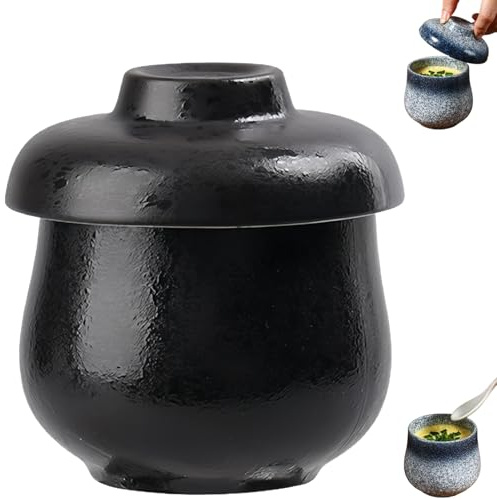 Coddled Lot de 2 coquetiers à œufs à cocotte en porcelaine vintage, en porcelaine, pour cuire les œufs à bouillir doux et à la vapeur, simples ou doubles (noir)