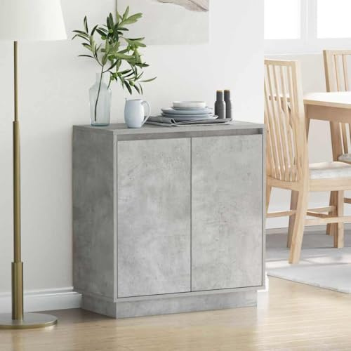 QUAHEAS Modernes Sideboard Beton Grau, 71x34,5x75 cm, Holzwerkstoff, mit Regal, 2 Türen, LED-Beleuchtung, Wohnzimmer Esszimmer Stauraum, für Innenbereich