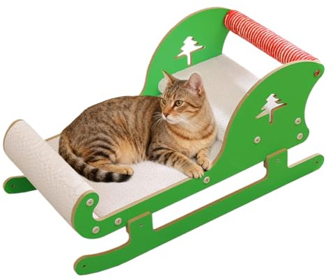 Katzenkratzer für den Innenbereich – Kratzbrett im Schlitten-Design mit hochwertigem Karton und Katzenminze für kleine, mittelgroße und große Kätzchen, strukturierte Kratzfläche für eine gesunde Krall