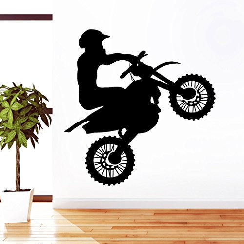 Wandtattoo Loft Motocross Fahrer mit Motorrad / Bike/Quad/Sport/Outdoor/Wandtattoo/Wandaufkleber / 54 Farben / 3 Größen/gelbgrün / 80 cm breit x 82 cm hoch