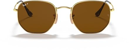 Ray-Ban Unisex RB3548N Hexagonal Flat Lens Hexagonal Sunglasses, Gold/Polarized B-15 Brown, 51 mm