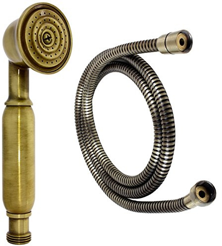 Nostalgie Retro Handbrause/Brause/Brausekopf/Duschkopf mit Brauseschlauch – aus Messing mit altmessing Oberfläche