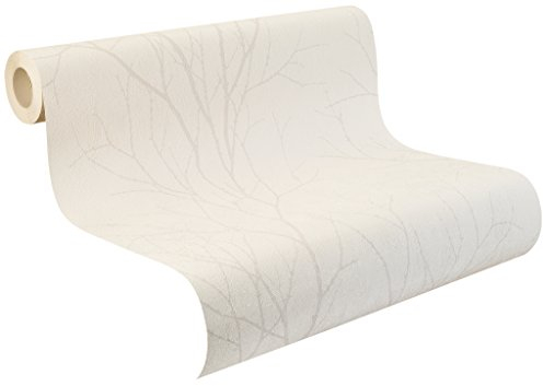 rasch Vlies-Tapete, Struktur, Baum, Äste, weiß, Off-White, grau, 455915, beige, weiß
