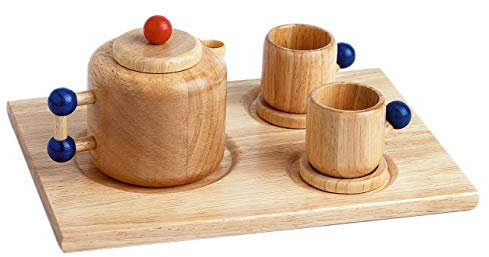 Kaffeekanne + Tassen aus Holz, Kaufladenzubehör