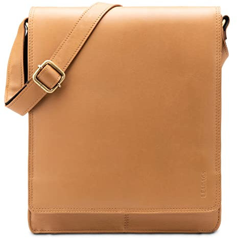 LEABAGS Leder Messenger Bag, London Vintage Herren Umhängetaschen, Echtleder Aktentasche Laptoptasche bis 13 Zoll, Umhängetasche mit Schultergurt Arbeitstasche Herren Lehrertasche