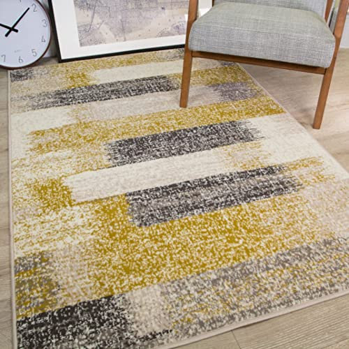 The Rug House Meliert Faded Distressed Ikat Streifen Design Ocker gelb senf grau beige Creme Teppich