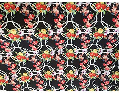 TOMASELLI MERCERIA Stoff Jersey Bedruckt Scuba Elastisch Muster Blumen und Rosen Höhe 150 cm - Schwarz