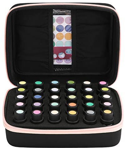 FITNATE Ätherische Öle Aufbewahrungsbox, 30 Flaschen ätherische Öle Koffer(5/10/15ml), Ätherische Öle Box mit Flaschenöffner, Etikettenaufkleber und Geschenkkarte, wasserdicht stoßfest und haltbar