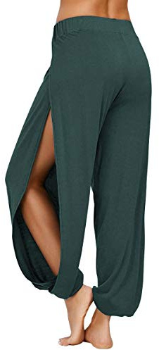 PACBREEZE Damen Yoga Haremshose Seitenschlitz Jogger Active Workout Sweatpants Strand Cover Up Pants - Grün - Klein