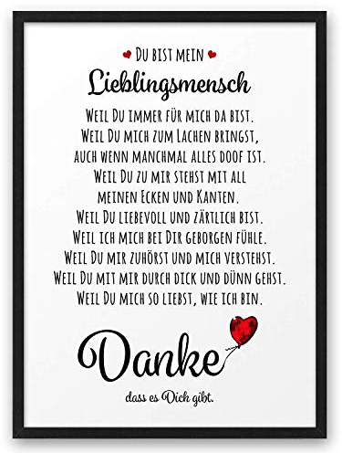 DANKE LIEBLINGSMENSCH | ABOUKI Kunstdruck | Lieblingsmensch Poster Geschenk Herzensmensch Poster Freundschaft Poster Definition Bild Geschenkidee Ehemann Ehefrau | Optional Personalisiert