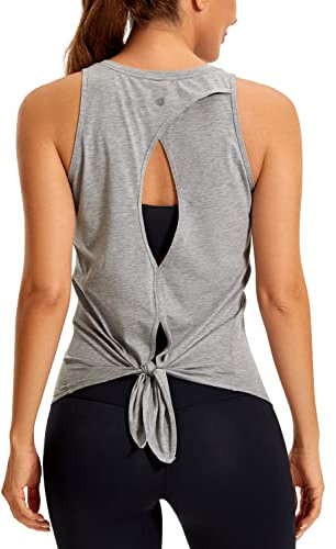 CRZ YOGA Damen Sport Tank Top Backless Ärmelloses Yoga Tshirt Sommer Leichte Fitness Oberteile Tops Heather Mittelgrau 38