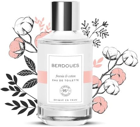 BERDOUES Eau de Toilette Freesia & Coton, Fraiche et Fleurie, Made in France, Vegan, Sans Colorant, Parfum femme, Freesia, Coton et Bois de Cachemire, flacon 100ml