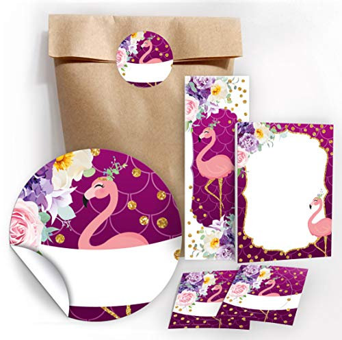 JuNa-Experten 6 Lesezeichen + 6 Mini-Notizblöcke + 6 Geschenktüten/Natur + 6 Aufkleber Flamingo Mitgebsel Gastgeschenk beim Kindergeburtstag Mädchen