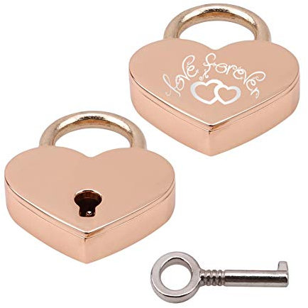 Cadenas Cœur,Mini Cadenas D'amour en Forme avec Clé et Gravure pour Bagage sac à Main Journal Intime Cadeau de St Valentin Or Rose