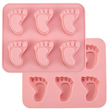 UR URLIFEHALL 2 moldes de silicona de grado alimenticio con diseño de pies de bebé, para fondant, pasteles, chocolate, caramelos, decoración de jabón