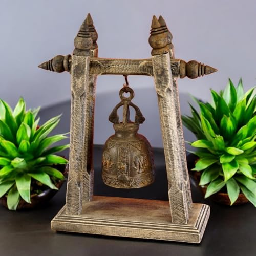 Tempel Glocke mit Stativ - Bronze Glocke - Massivholz - thailändische Dekoration - 30cm Stativ