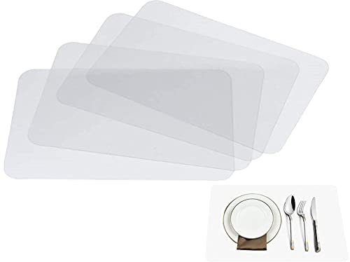 Thstheaven Clear Place Mats,Translucent Plastic Placemats Set for Dining Table, Keeps Table or Desktop Cloth Cleaner, Washable, Heat Resistant, Non-Slip 4pack