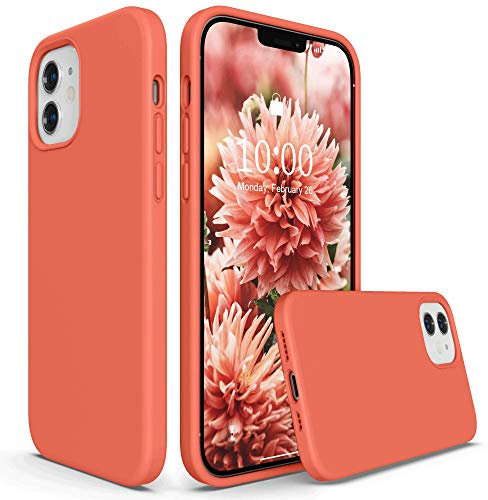 SURPHY Liquid Silicone Case for iPhone 12/12 Pro 6.1 inches, Gel Rubber Full Body Shockproof - Coral