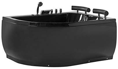 XXL Whirlpool Badewanne Palermo SCHWARZ Doppelwanne mit 15 Massage Düsen LED Beleuchtung Wasserfall große Doppelwanne Eckwanne Hot Tub Spa Indoor innen günstig (Rechte Eckmontage)