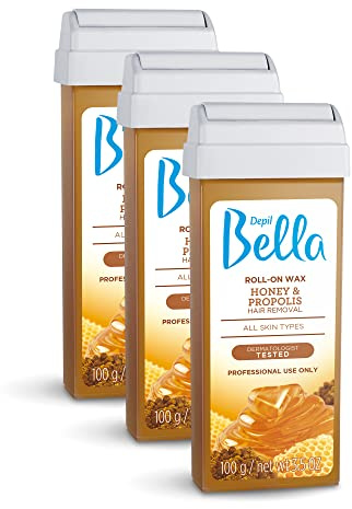 Depil Bella Roll On Wax Honey and Propolis Depilatory | Body Waxing, Hair Removal Wax-Cartridge | For Men and Women | Home Self Waxing | Sensitive Skin | Dermatologically Tested | Painless (3 PACK)