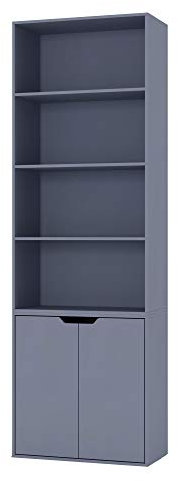 URBNLIVING 6 Tier Bookcase Bookshelf With 2 Doors Cupboard (Matt Grey)